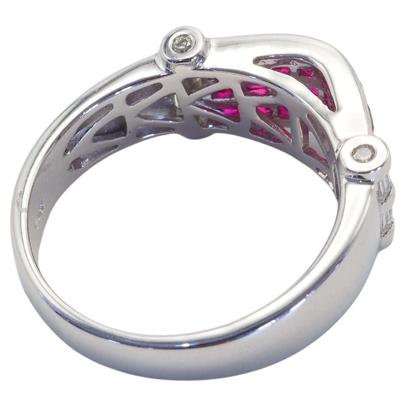 Square Cut 18K White Gold 2.40ct Squared Ruby & 0.21ct Diamond Invisible Band Ring For Sale