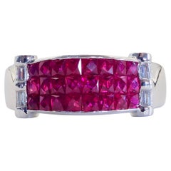 Anillo de oro blanco de 18 quilates con rubí cuadrado de 2,40 quilates y diamante invisible de 0,21 quilates