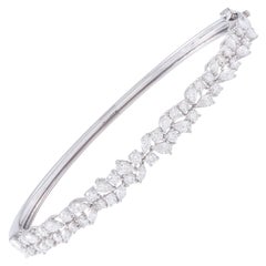 18K White Gold 2.41 Carat Mixed Cut Diamond Bangle Hinged Bracelet