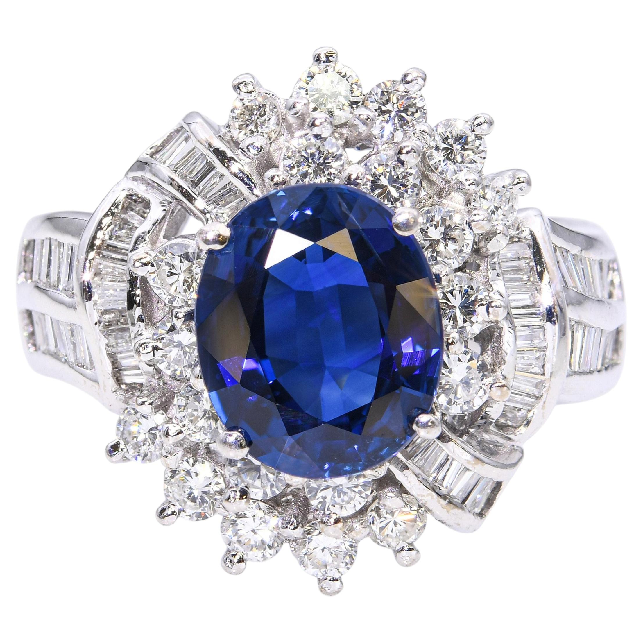 18k White Gold 2.42ct Royal Blue Sapphire and Diamond Ring