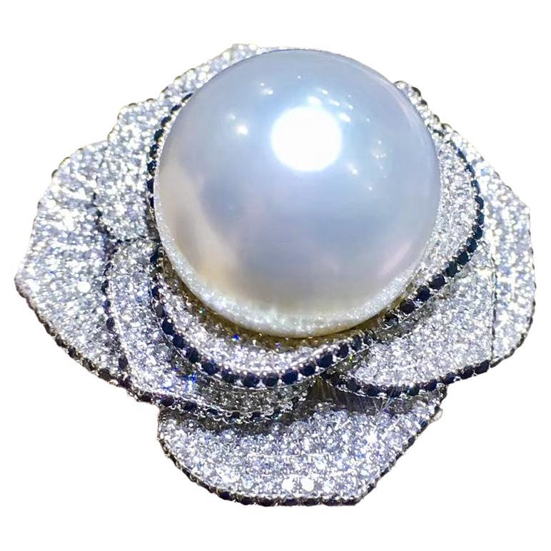 【Crown Radiance】Midnight Bloom Aurora South Sea Pearl Diamond Statement Ring
