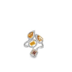 18k White Gold 2.44ct Natural Fancy Colored Diamond Floral Cluster Ring