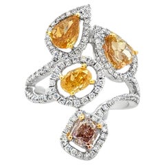 18k White Gold 2.44ct Natural Fancy Colored Diamond Floral Cluster Ring