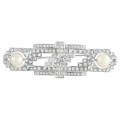18K White Gold 2.45ct Diamond and Pearl Art Deco Brooch MF51-020526