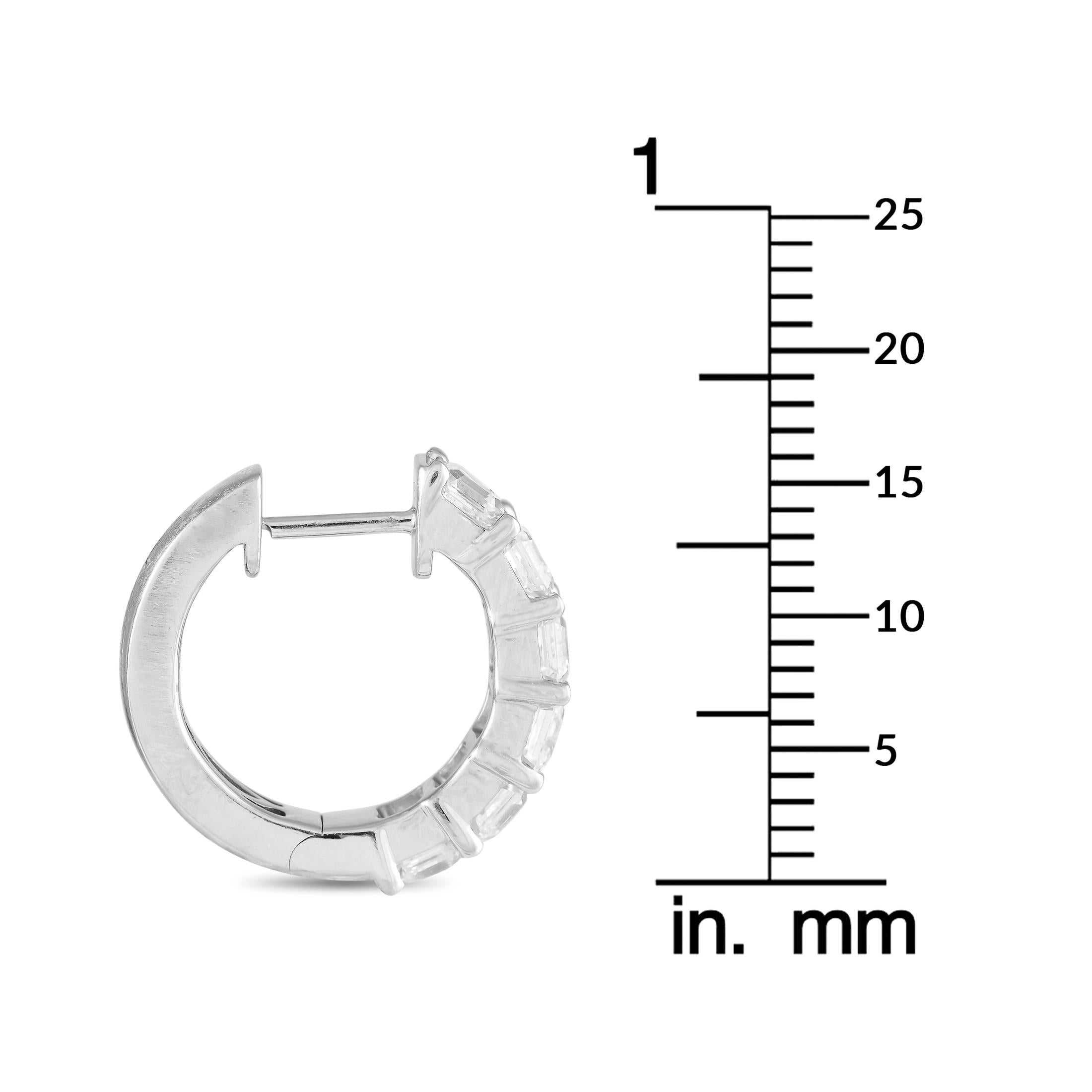 Emerald Cut 18K White Gold 2.45ct Diamond Hoop Earrings For Sale