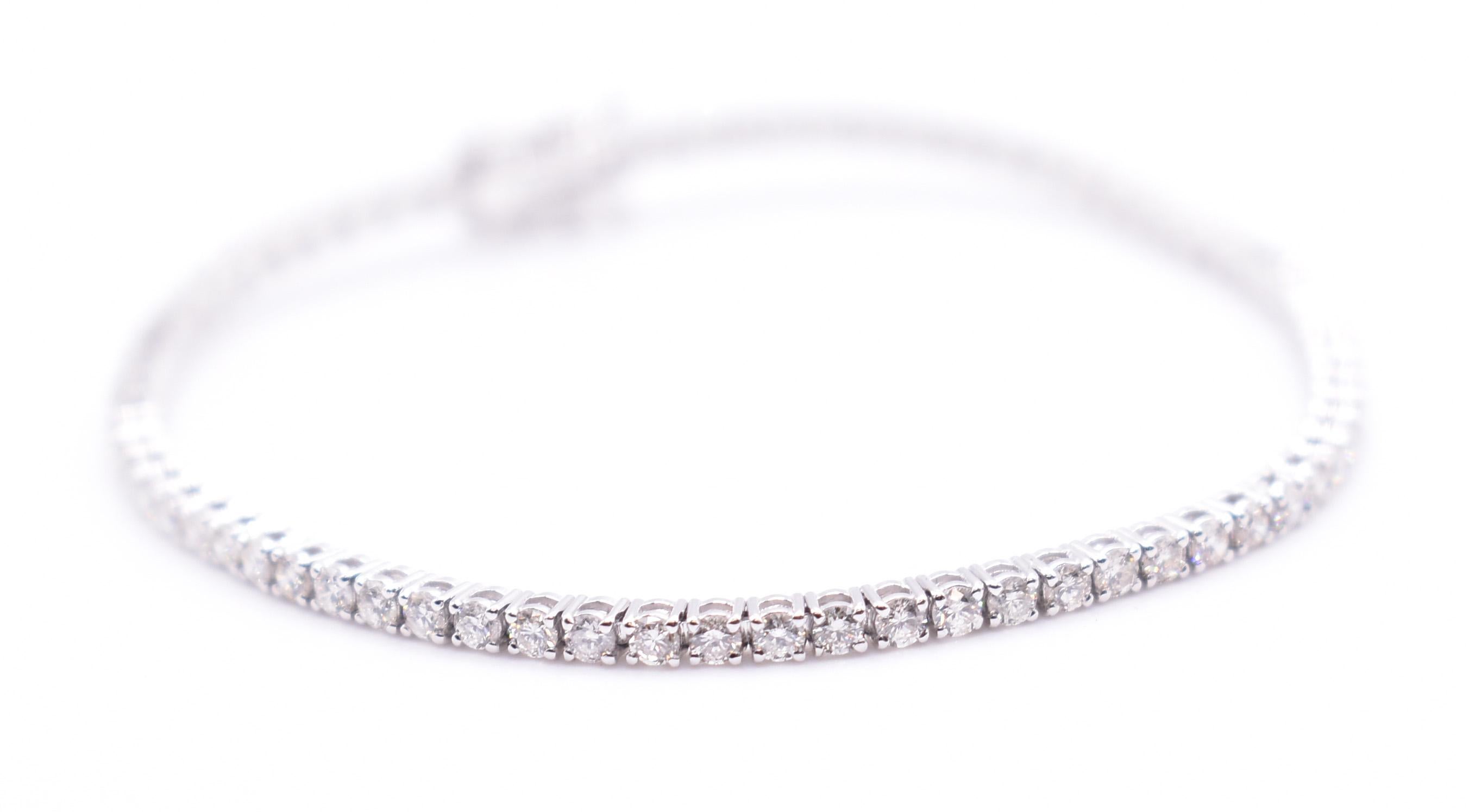 Women's 18k White Gold 2.46ct Diamond Line Bracelet For Sale