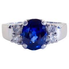 18K White Gold 2.46ct Vivid Blue Sapphire & 0.34ct Diamond Ring