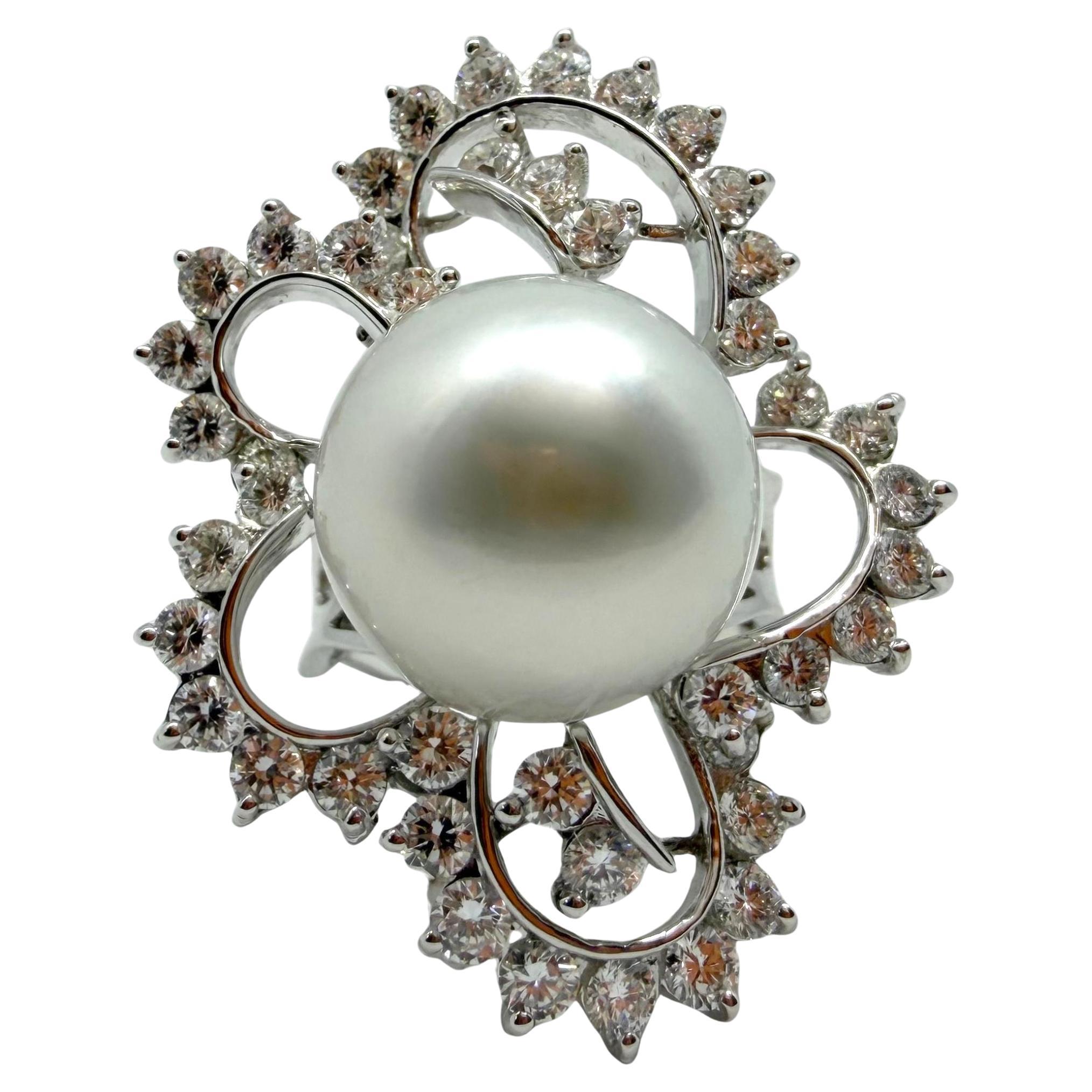18K Weißgold 2,48 Karat Diamant und Perle Cocktail Ring - Größe 7,5