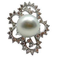 18K Weißgold 2,48 Karat Diamant und Perle Cocktail Ring - Größe 7,5