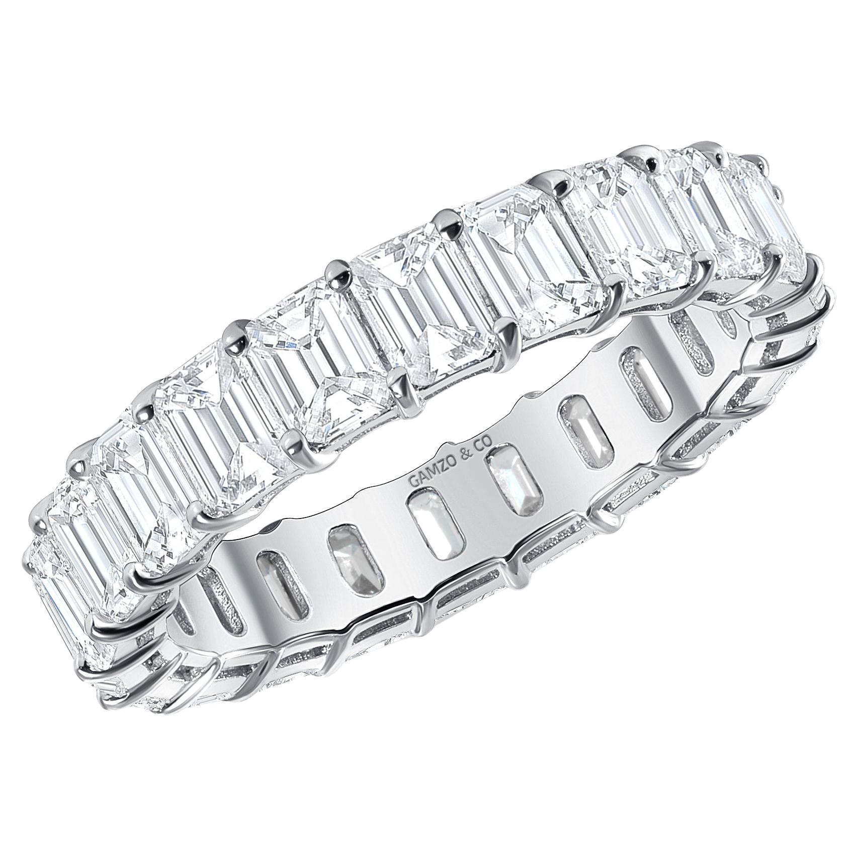 For Sale:  18k White Gold 2.5 Carat Emerald Cut Natural Diamond Eternity Ring