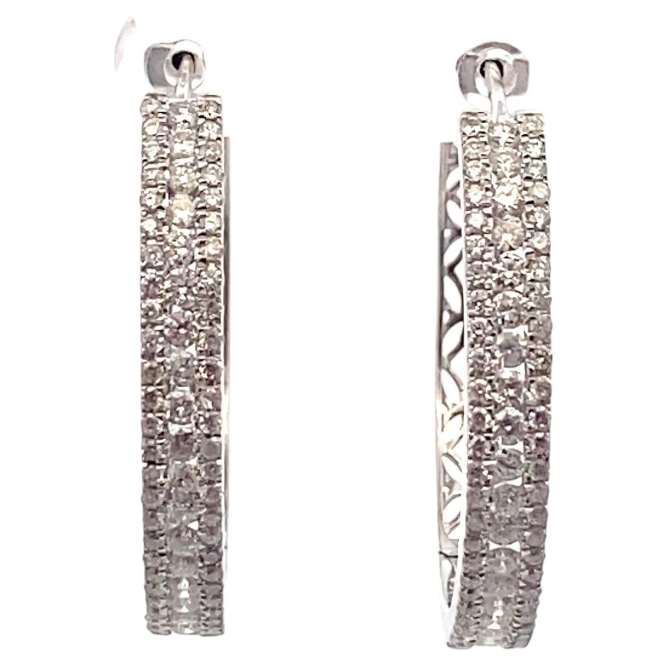 Pendientes de aro de oro blanco de 18 quilates con pavé de diamantes de 2,50 quilates por dentro y por fuera