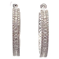 18K White Gold 2.50 Carat Diamond Inside-Outside Pave Hoop Earrings