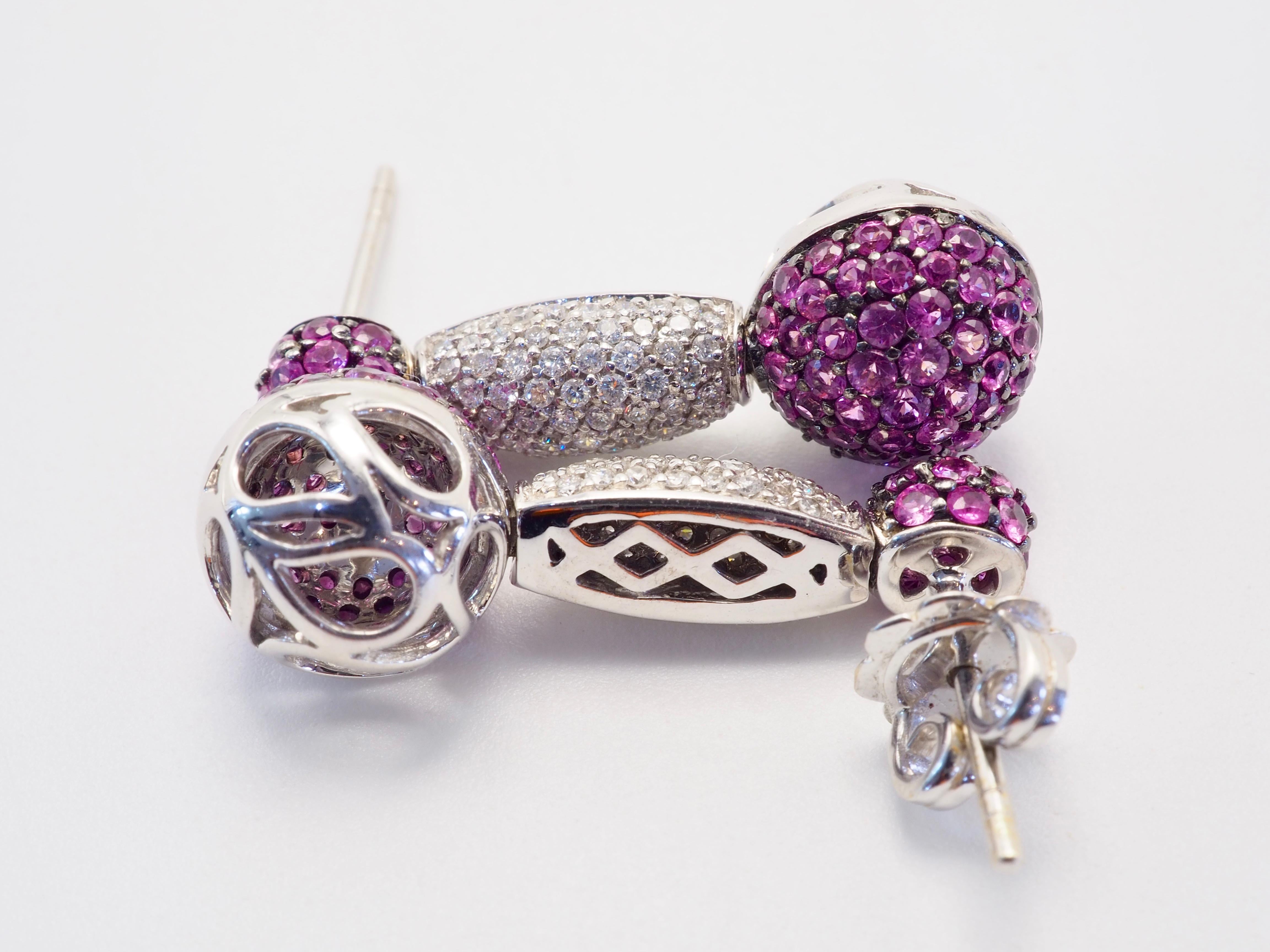 18 Karat Weißgold 2,50 Karat Cluster Rosa Saphir & 0,63 Karat Diamant-Ohrring (Rundschliff) im Angebot