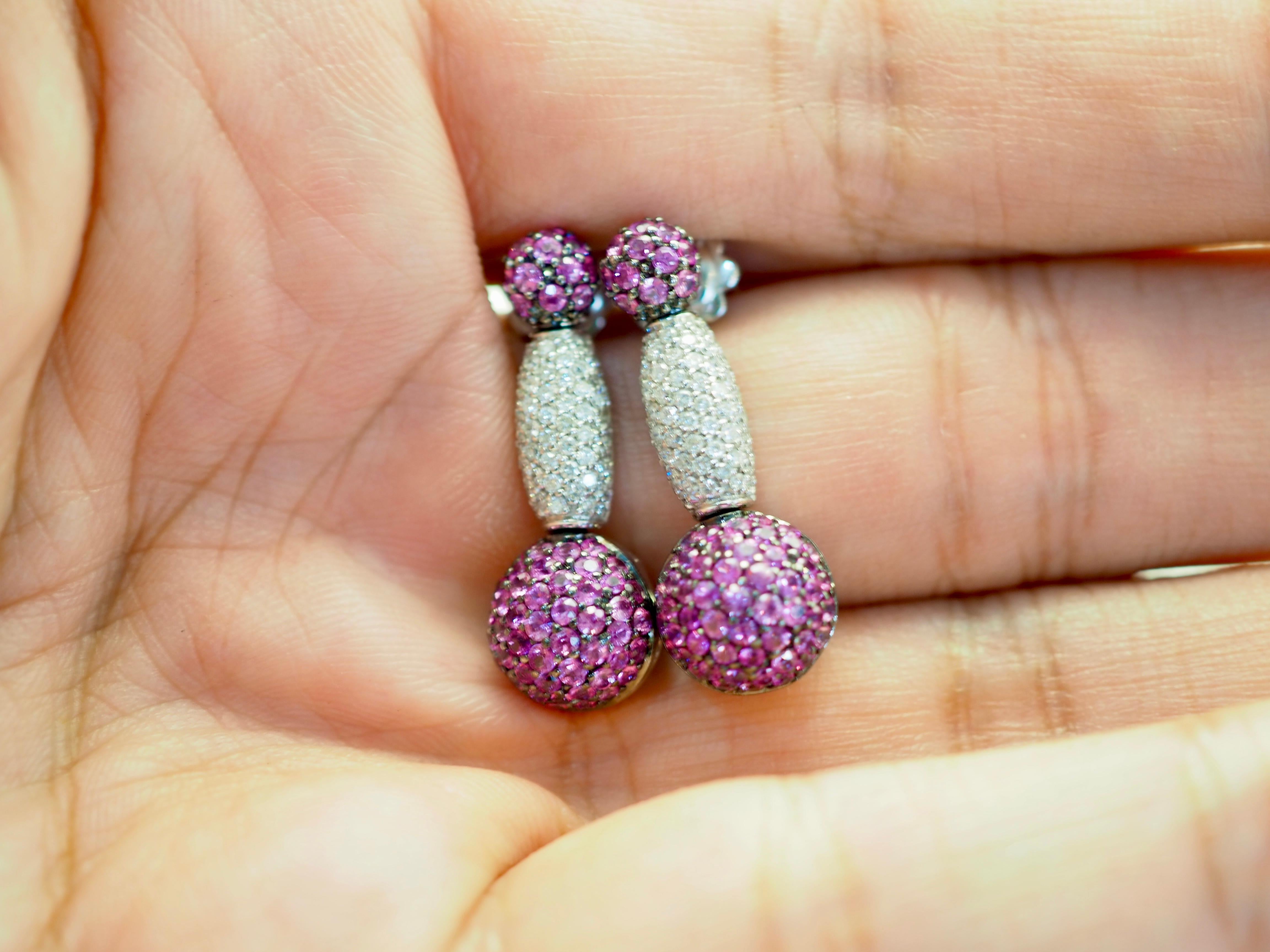 18 Karat Weißgold 2,50 Karat Cluster Rosa Saphir & 0,63 Karat Diamant-Ohrring im Zustand „Neu“ im Angebot in เกาะสมุย, TH