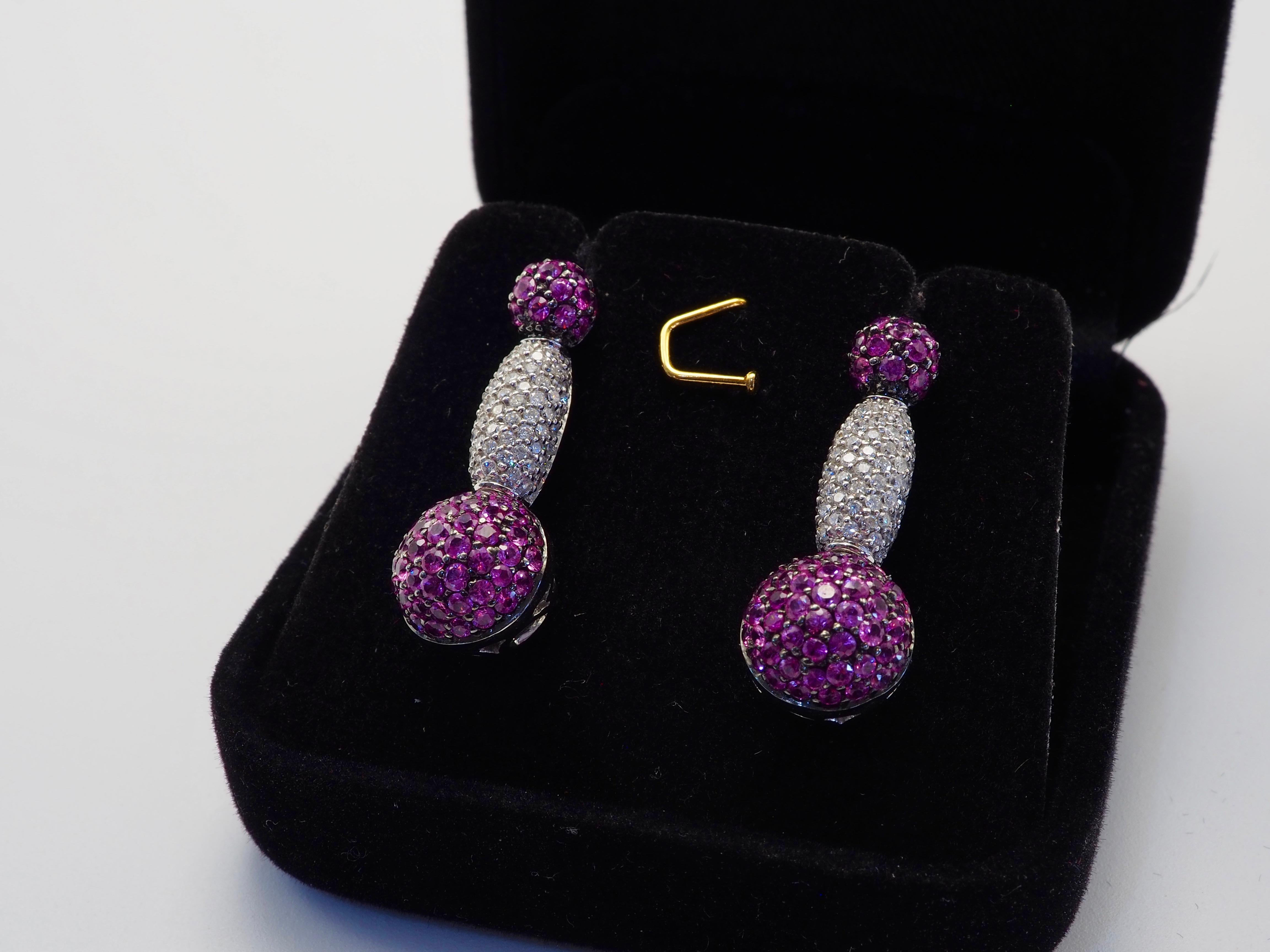 18 Karat Weißgold 2,50 Karat Cluster Rosa Saphir & 0,63 Karat Diamant-Ohrring Damen im Angebot