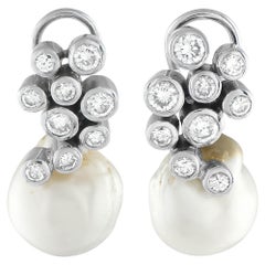 Pendientes de oro blanco de 18 quilates con diamantes y perlas de 2,50 ct