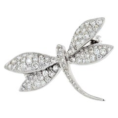 Vintage 18K White Gold 2.50cts Diamond Dragonfly Brooch