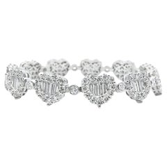 18k White Gold 25.47ctw Mixed Cut Diamond Heart-Shaped Tennis Bracelet