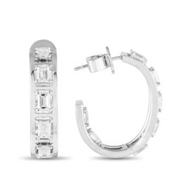 18K White Gold 2.55ct Diamond Emerald-Cut C-Hoop Earrings