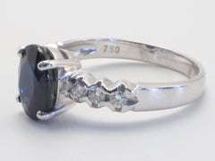 18K White Gold 2.57ct Inky Blue Sapphire & 0.21ct Diamond Fine Engagement Ring