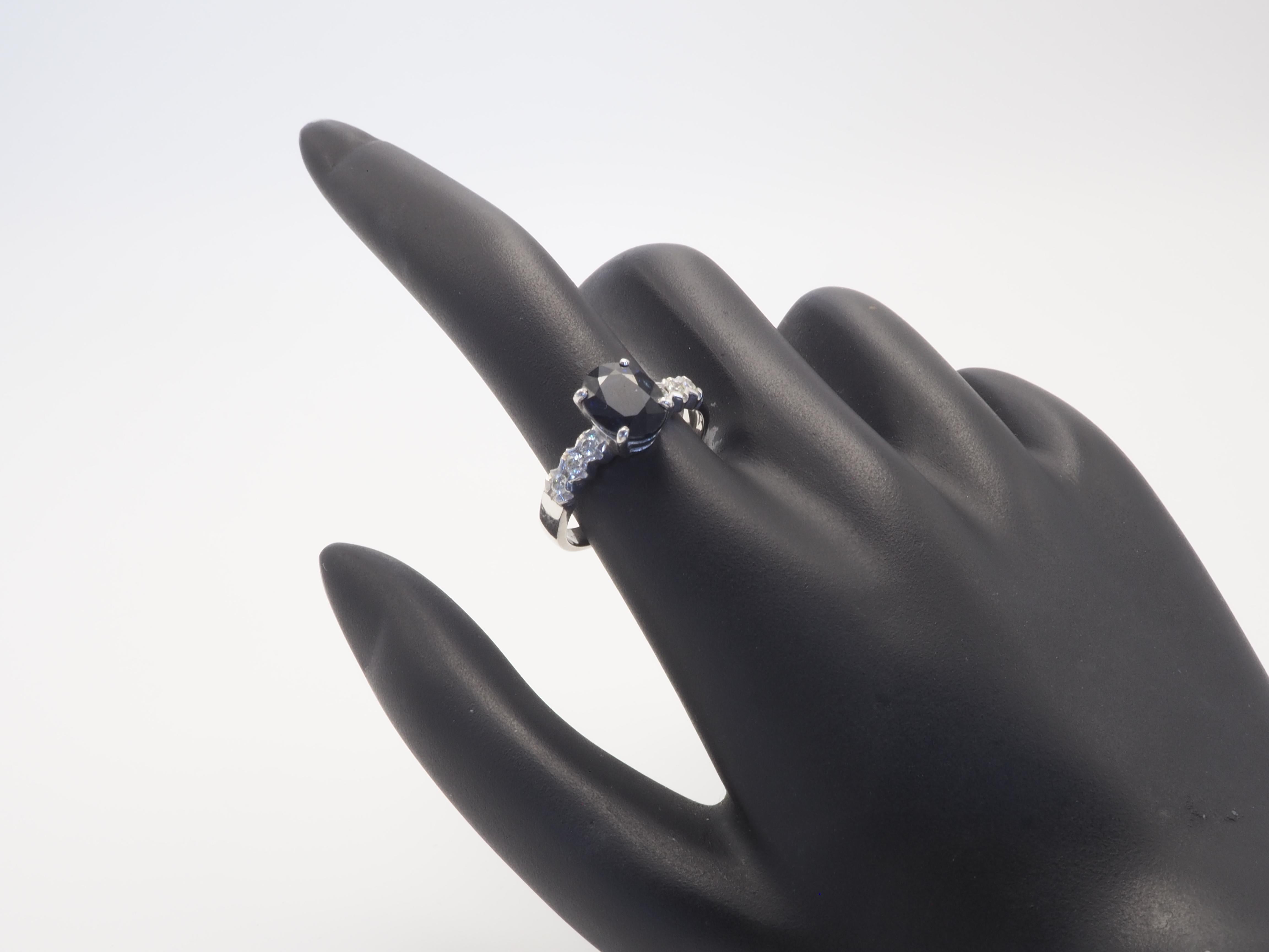 18K White Gold 2.57ct Inky Blue Sapphire & 0.21ct Diamond Fine Engagement Ring For Sale 2