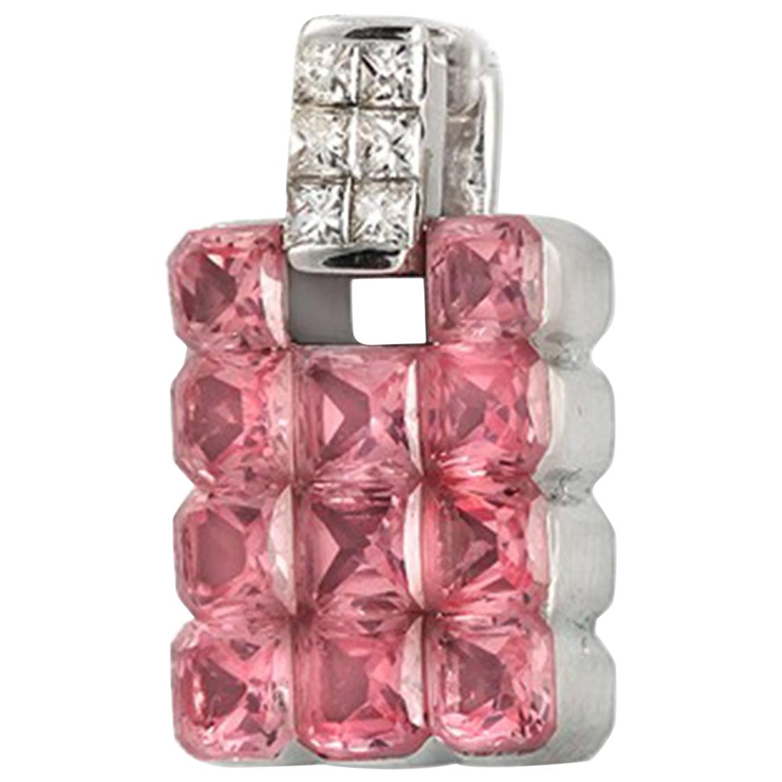 18k White Gold .25ct Diamonds Ct Invisible Set Pink Sapphire Pendant Charm
