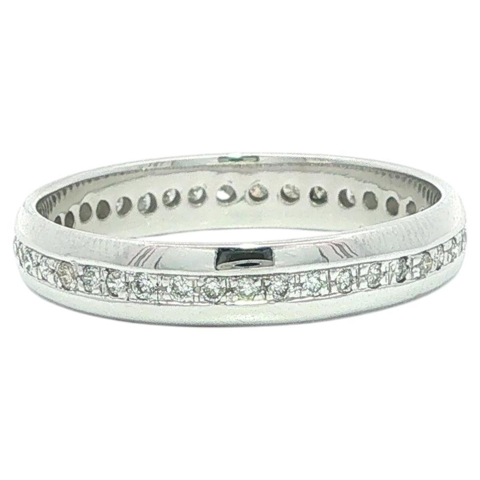 18k White Gold .25ctw Pave Diamond Low Profile Polished Edges Eternity Band Ring For Sale