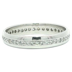18k White Gold .25ctw Pave Diamond Low Profile Polished Edges Eternity Band Ring