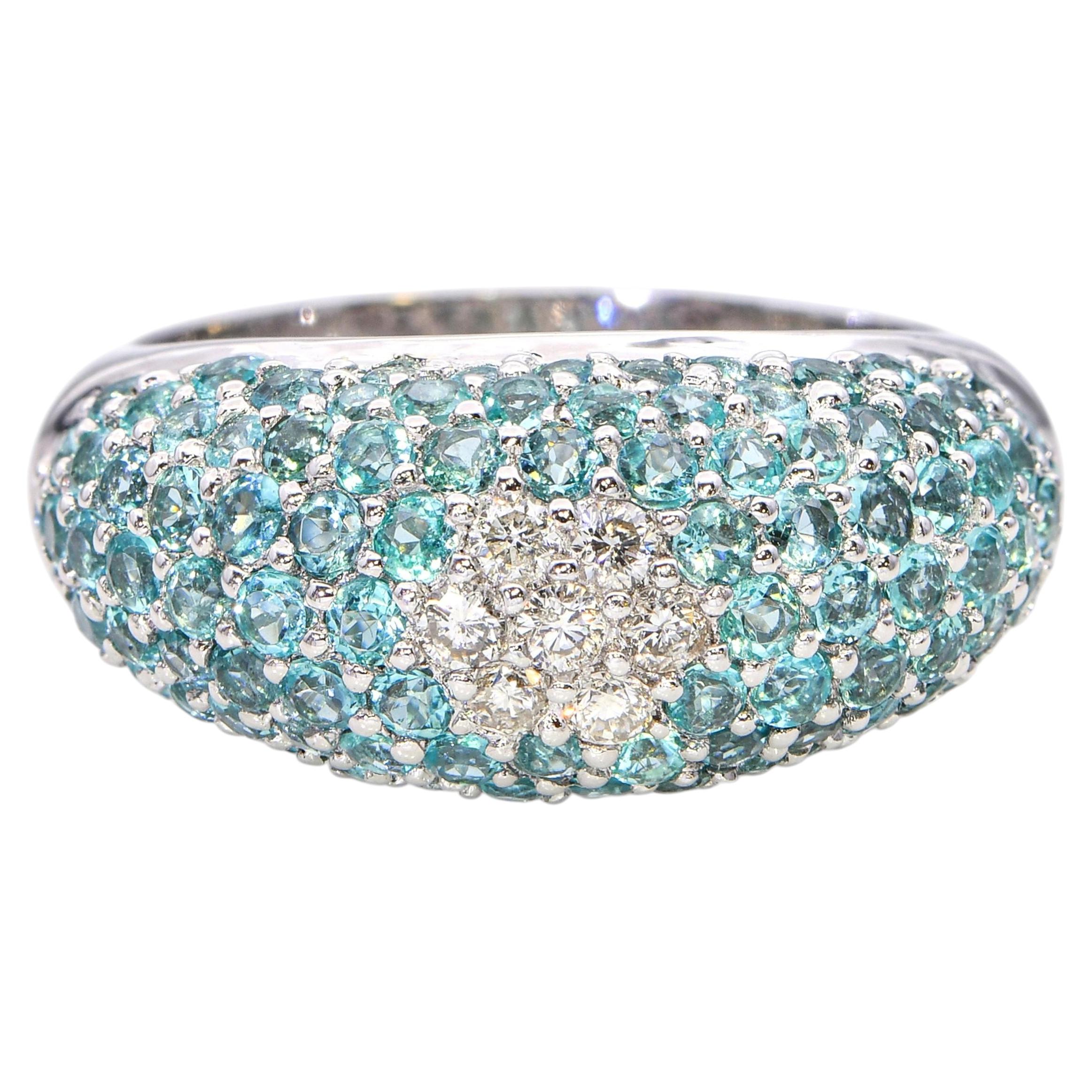 18K White Gold 2.5tcw Paraiba Tourmaline and Diamond Pavé Dome Ring