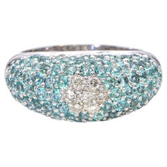 18K White Gold 2.5tcw Paraiba Tourmaline and Diamond Pavé Dome Ring