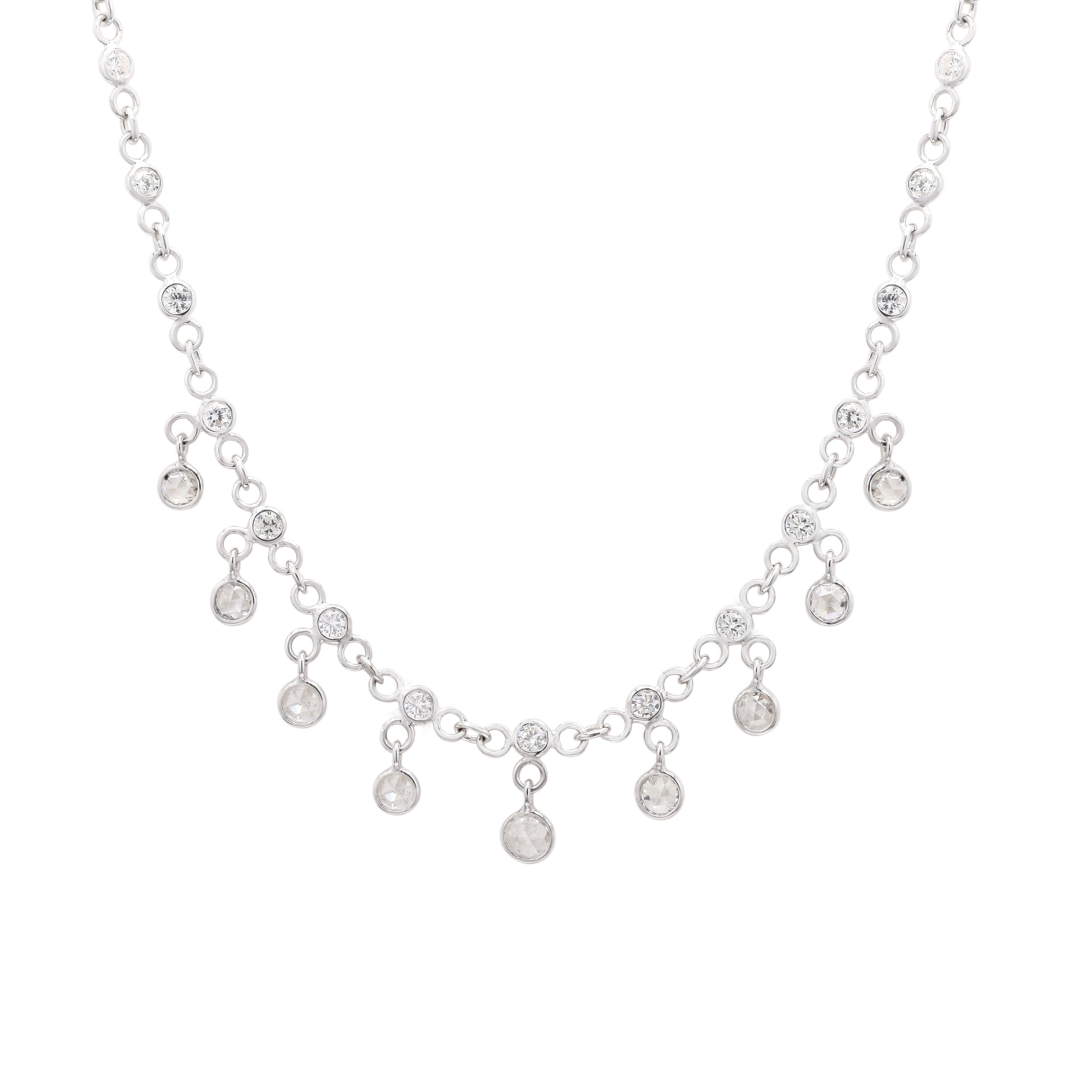 Modern 18k White Gold 2.6 Carat Genuine Diamond Chain Necklace, Christmas Gifts For Her For Sale