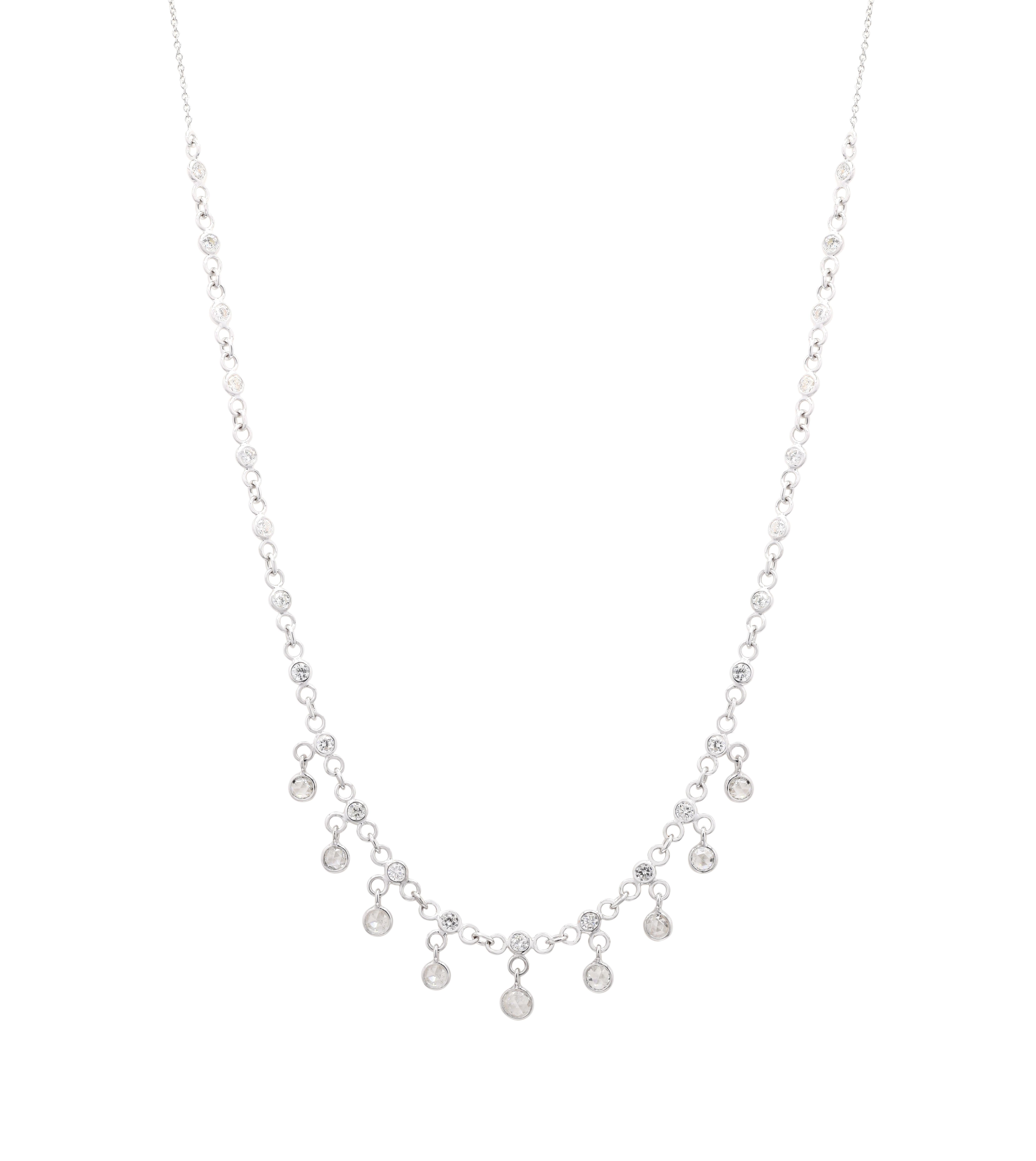 Round Cut 18k White Gold 2.6 Carat Genuine Diamond Chain Necklace, Christmas Gifts For Her For Sale