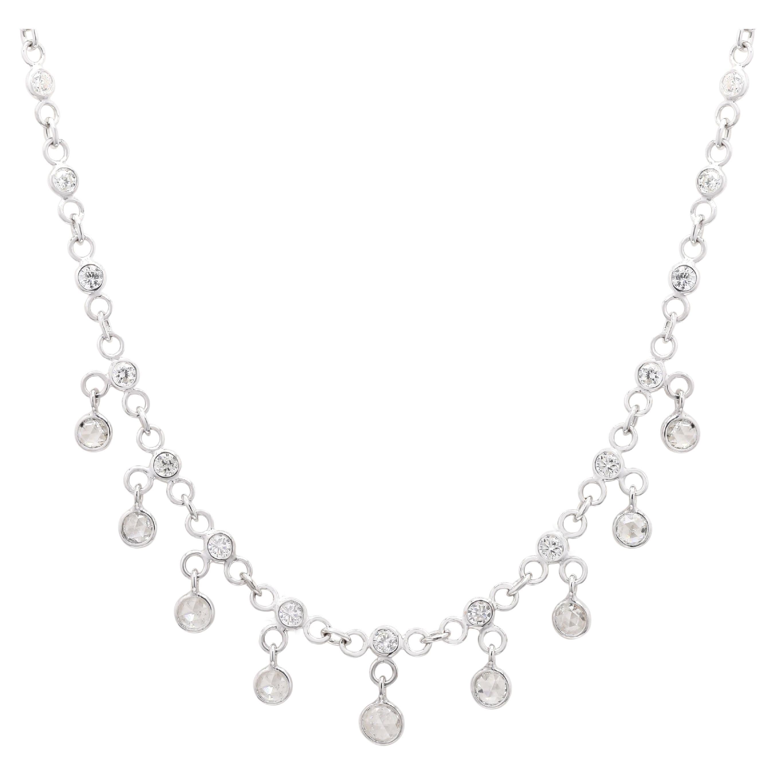 18k White Gold 2.6 Carat Genuine Diamond Chain Necklace, Christmas Gifts For Her For Sale