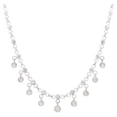18k White Gold 2.6 Carat Genuine Diamond Chain Necklace, Christmas Gifts For Her