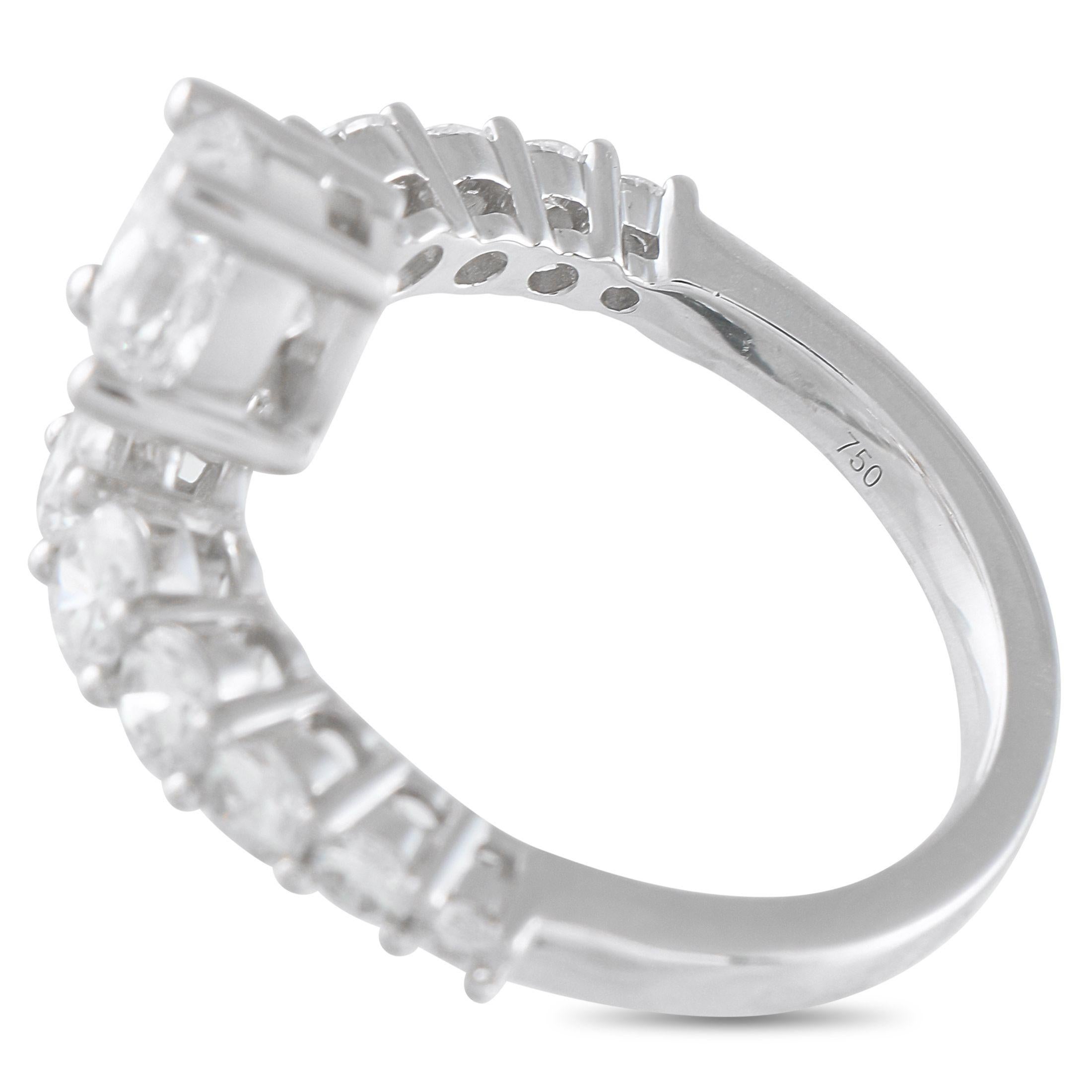 Bague bypass carrée en or blanc 18K avec 2,60 ct de diamant Neuf - En vente à Southampton, PA