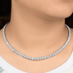 18k White Gold 26.1 Carat Round Cut Natural Diamond Tennis Necklace Chain