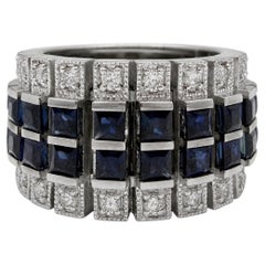 18K White Gold 2.61 Carat Sapphire and Diamond Wide Band Ring - Size 5.50