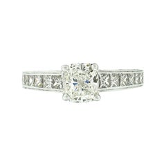 18k White Gold 2.63ctw GIA Cushion Princess & Round Cut Diamond Engagement Ring