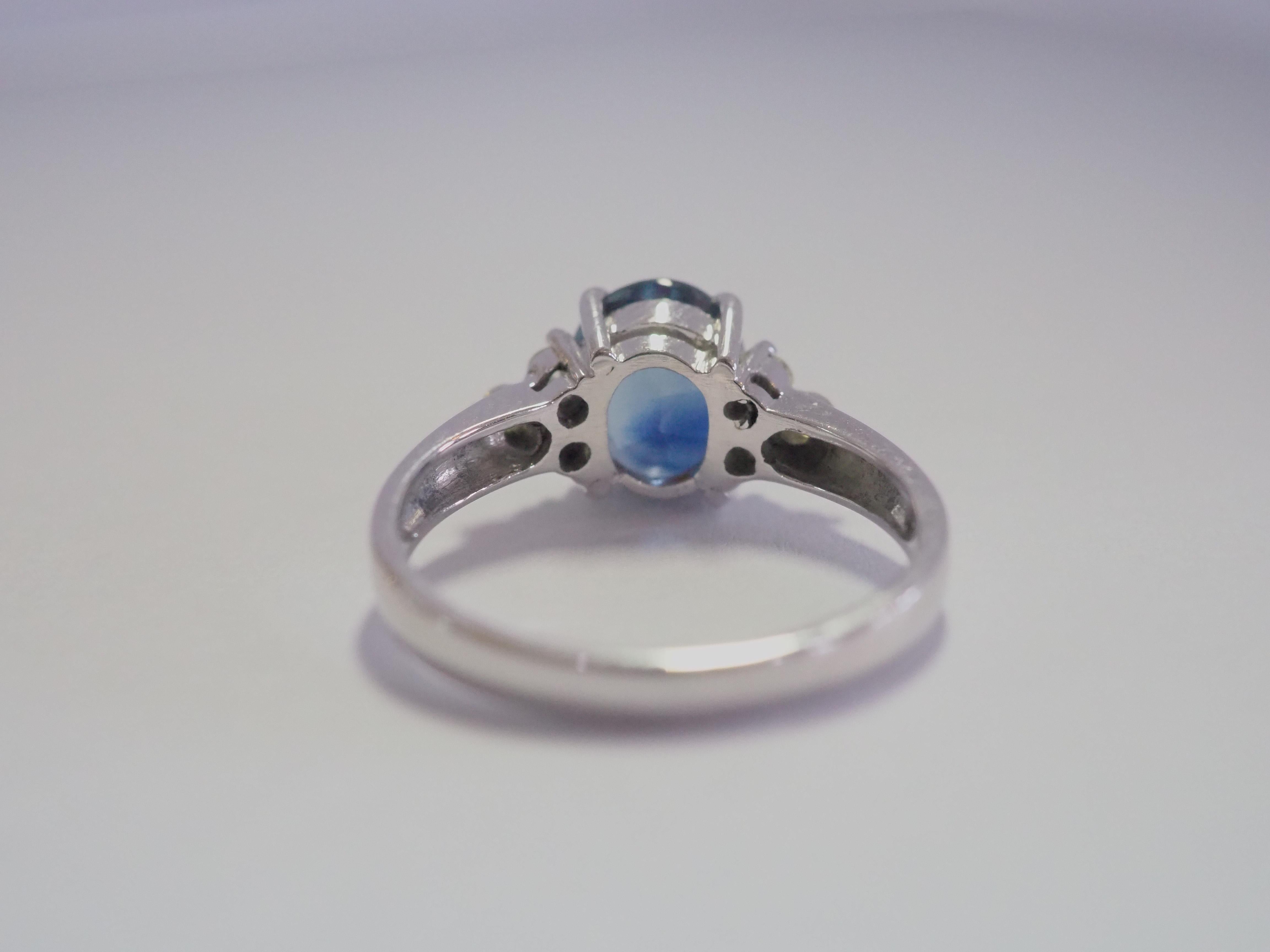 Women's 18K White Gold 2.64ct Blue Sapphire & 0.20ct Diamond Fine Engagement Ring For Sale