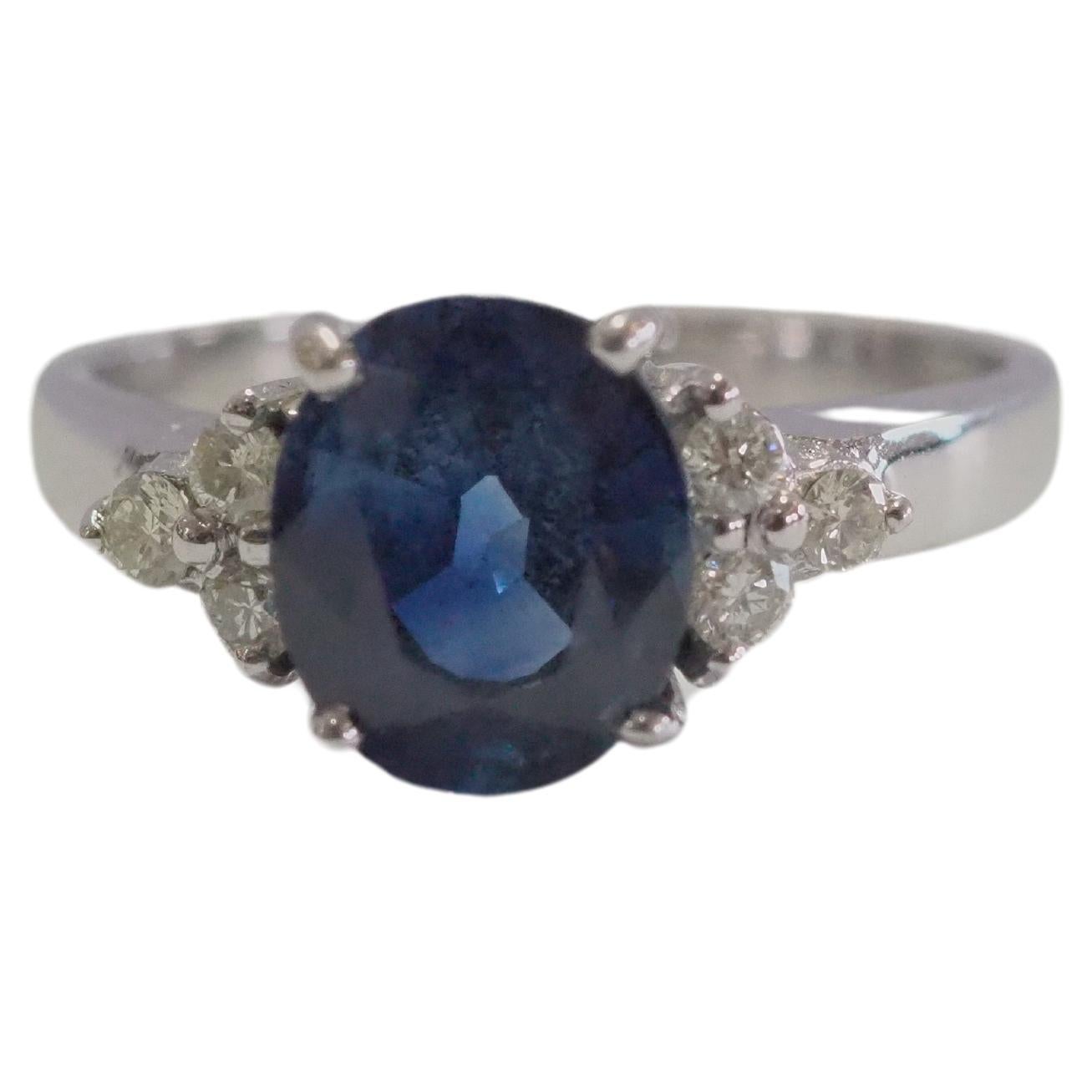 18K White Gold 2.64ct Blue Sapphire & 0.20ct Diamond Fine Engagement Ring For Sale