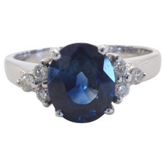 Anello di fidanzamento in oro bianco 18 carati con zaffiro blu da 2,64 carati e diamante da 0,20 carati