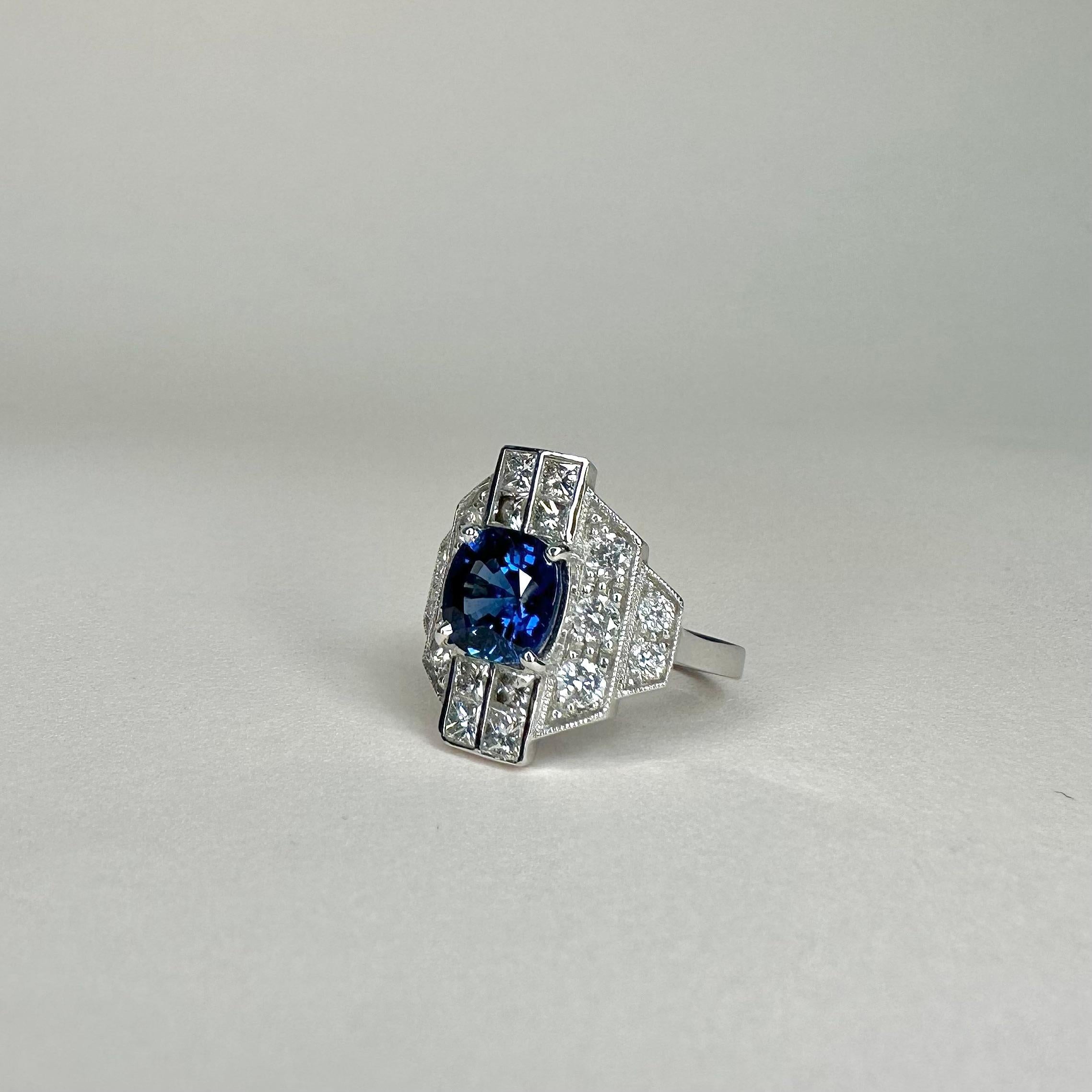 For Sale:  18k White Gold 2.65 Ct Royal Blue Cushion Sapphire Ring Set with 1.69 Ct Diamond 3