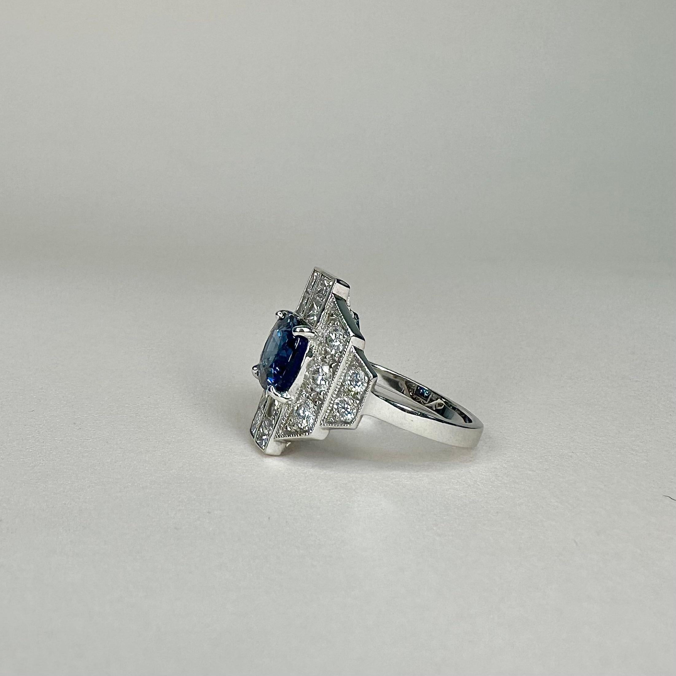 For Sale:  18k White Gold 2.65 Ct Royal Blue Cushion Sapphire Ring Set with 1.69 Ct Diamond 4