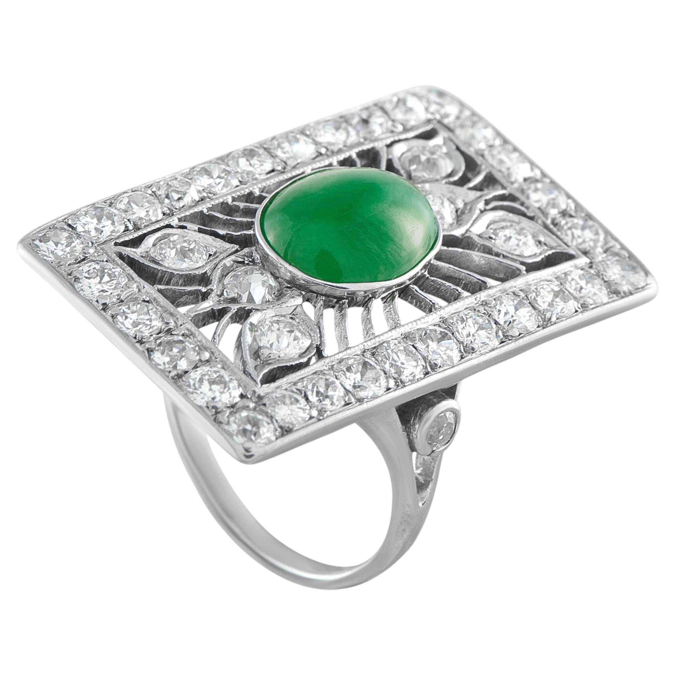18K White Gold 2.65ct Diamond and Jade Ring MF28-022326 For Sale