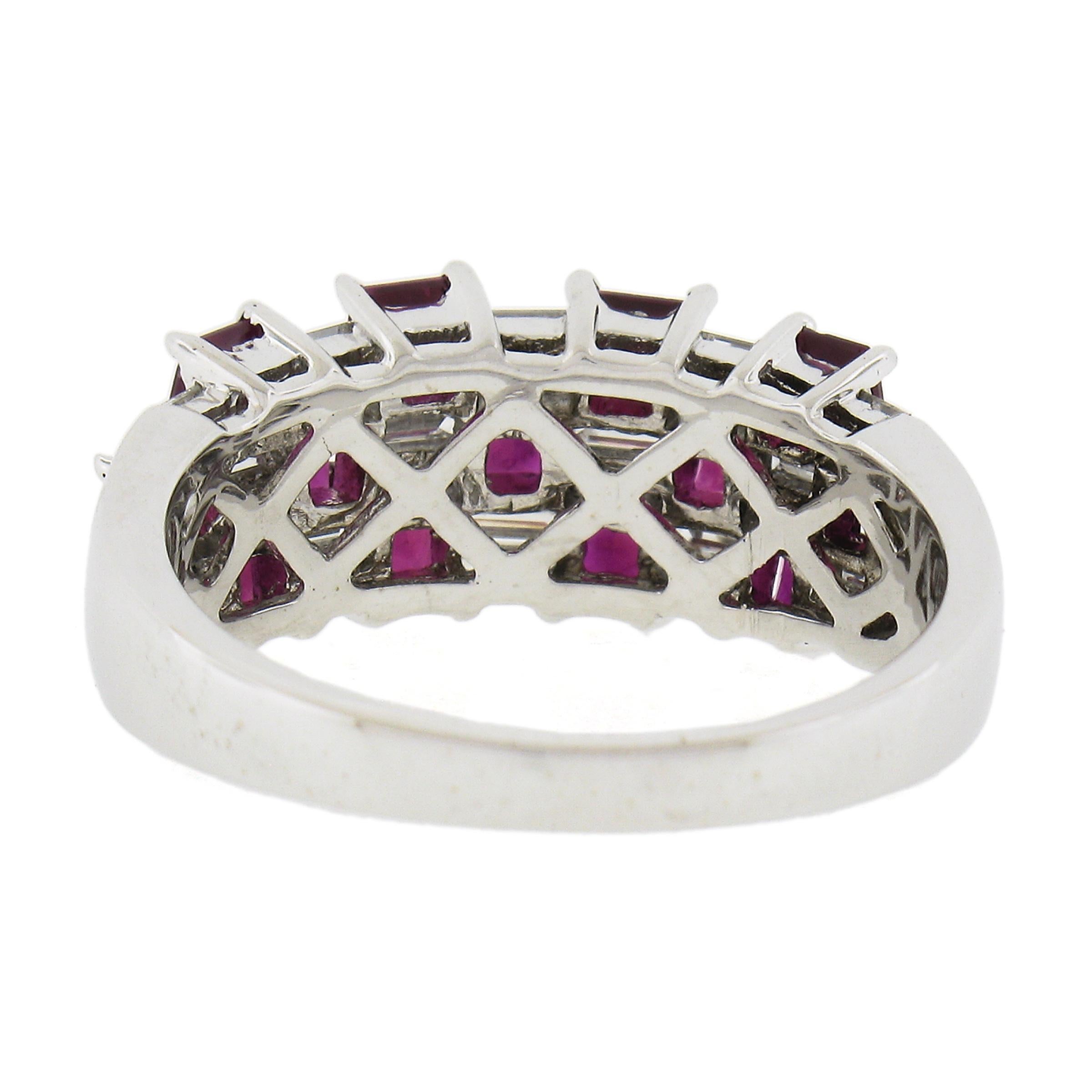 18K White Gold 2.65ctw Square Ruby & Baguette Diamond Checkerboard Cocktail Ring For Sale 2