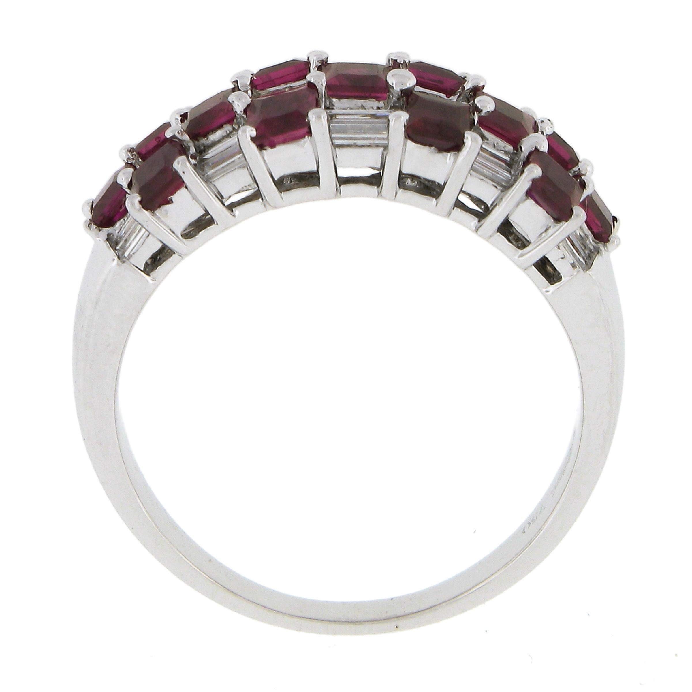 18K White Gold 2.65ctw Square Ruby & Baguette Diamond Checkerboard Cocktail Ring For Sale 3