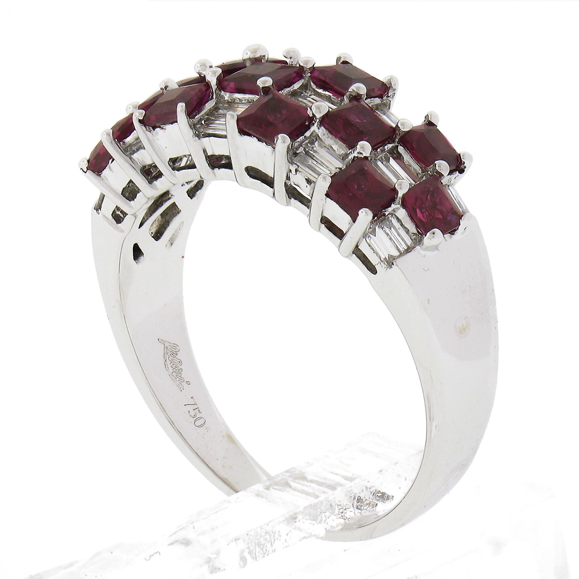 18K White Gold 2.65ctw Square Ruby & Baguette Diamond Checkerboard Cocktail Ring For Sale 4