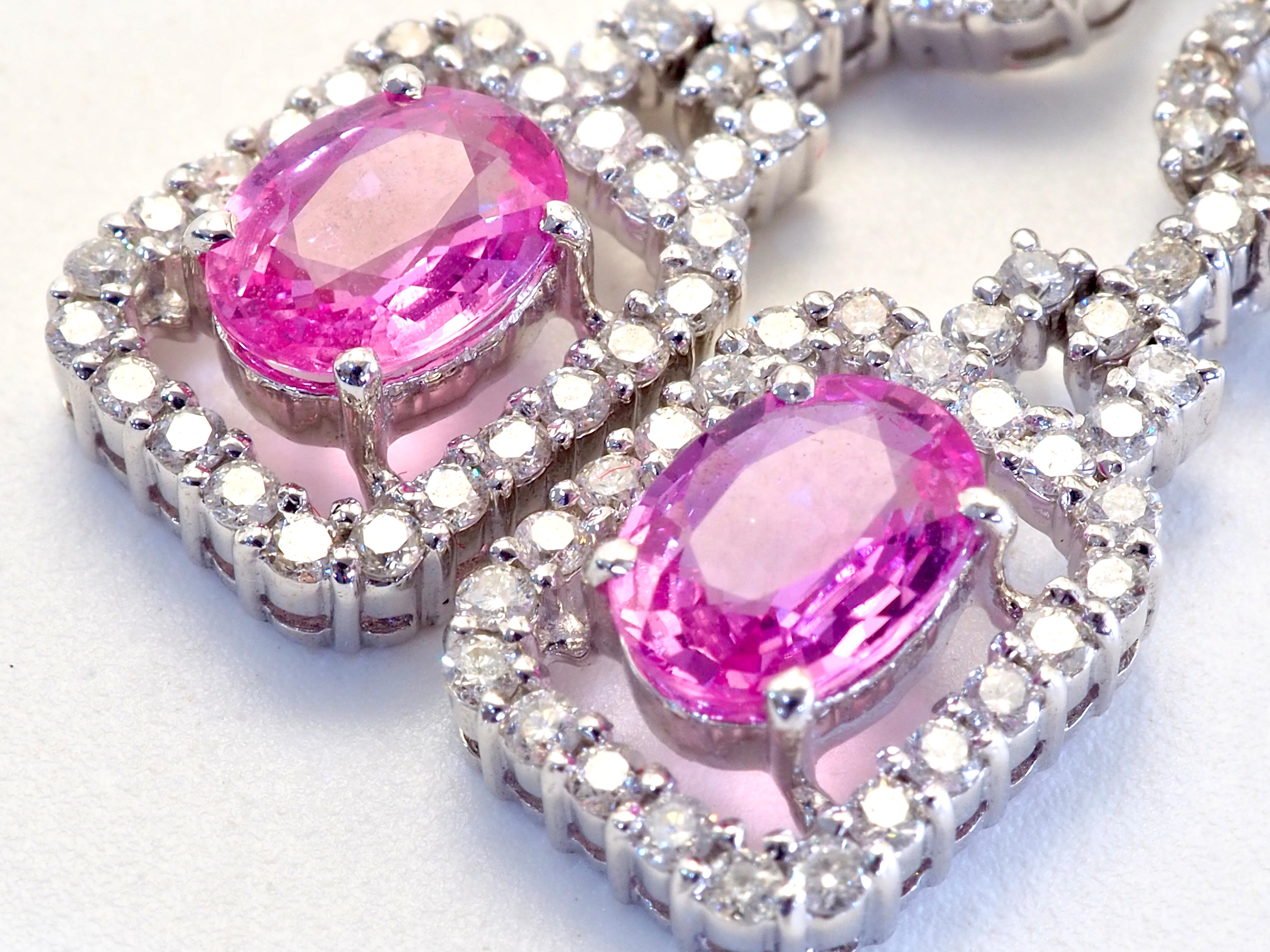 18K White Gold 268ctw Pink Sapphire, Tsavorite & 1.31ct Diamond Dangle Earring In New Condition For Sale In เกาะสมุย, TH