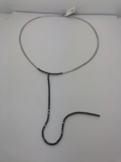 18K White Gold 2.69ctw Round Black Diamond Omega Long Drop Necklace