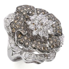 18k White Gold 2.69tcw Chocolate & White Diamond Flower Statement Ring